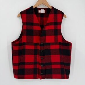 Filson‎ Mackinaw Wool Vest Red Black Plaid USA Made Size 44 / Large